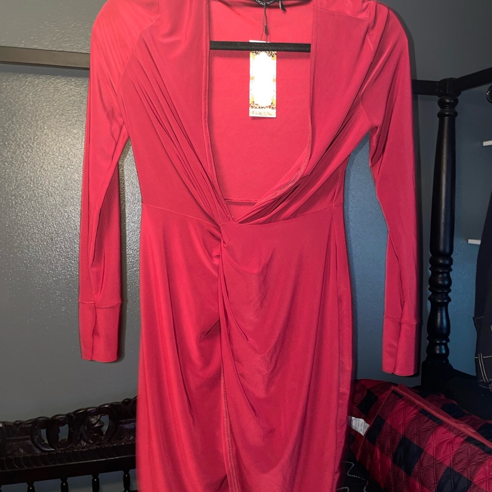 Boohoo Slinky Twist Front Long Sleeved Mini Dress